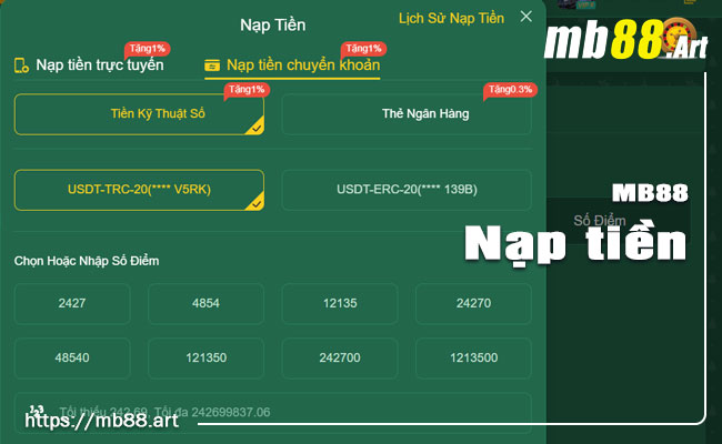 Hướng dẫn nạp tiền 4 Nạp tiền chuyển khoản MB88