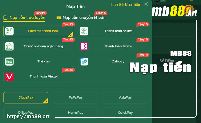 Hướng dẫn nạp tiền 3 Nạp tiền trực tiếp vào tài khoản MB88